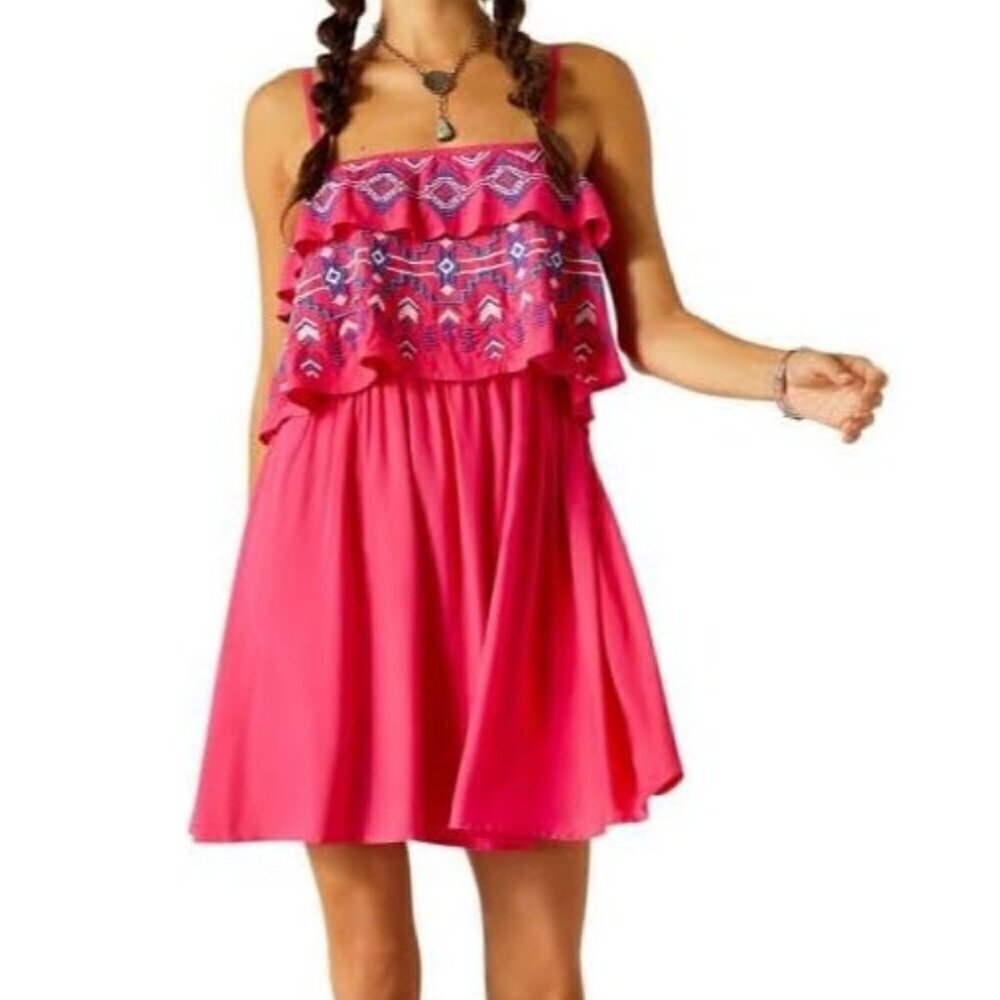 Ariat Women's Malena Spaghetti Strap Summer Dress Pink Peacock